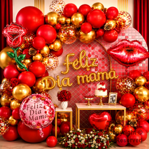SET DE GLOBOS ARCO XL FELIZ DIA MAMA BESO (GY 7427) 57 UNIDADES (XY04802)